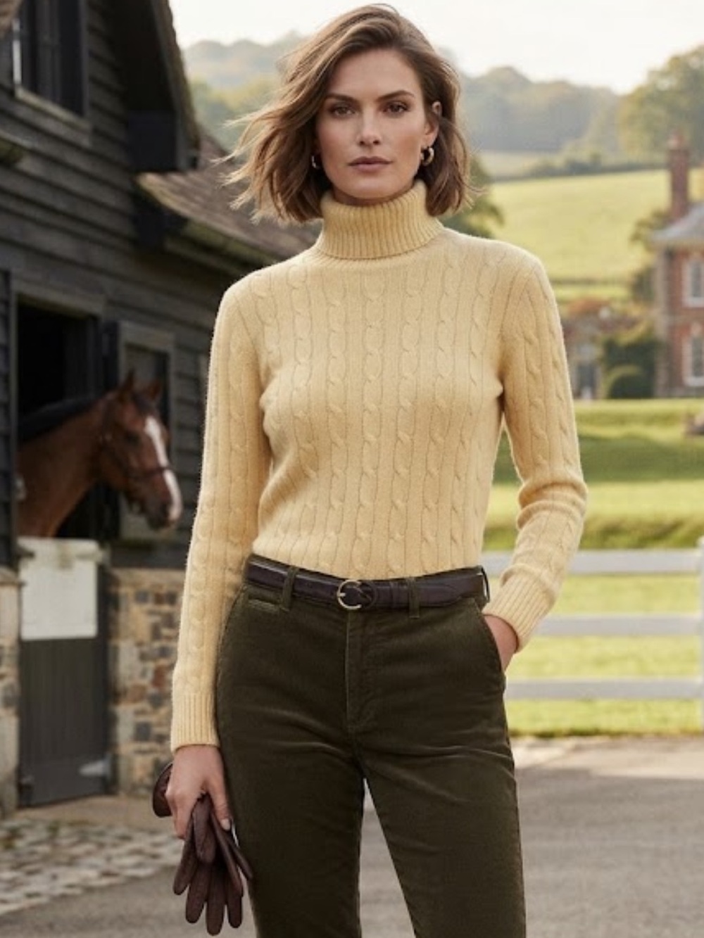 Ralph Lauren Cashmere Blue Label Cable Turtleneck Sweater Size M